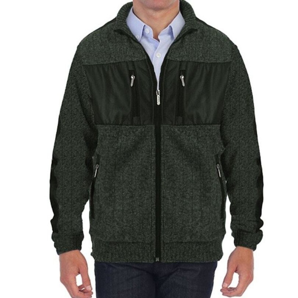 Gioberti Mens‎ Full Zip Cardigan Patch Design Sweater with Flannel Lining XXL